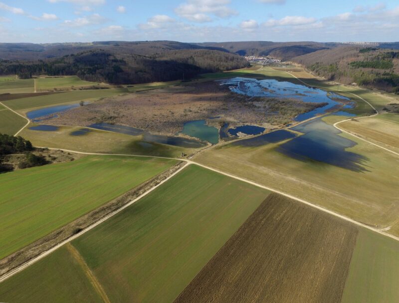 Aerial view of lake Schmiechen from south-east during high water (March 2018)